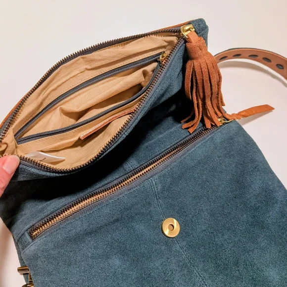 Anabaglish Teal Suede Leather Boho Purse - Picture 9 of 13